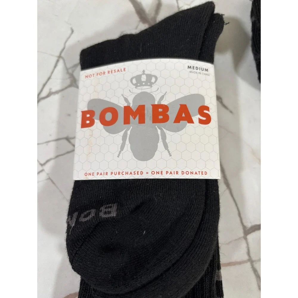 Bombas Mens Crew Socks Medium Black Grey Stripe Honeycomb Arch Support 3 Pair